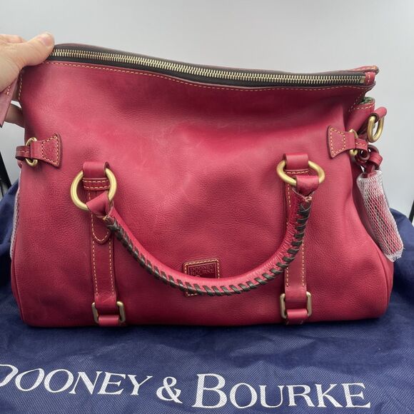 Dooney & Bourke Satchel Florentine Pebbled Leather Tassels Raspberry READ - Picture 6 of 16